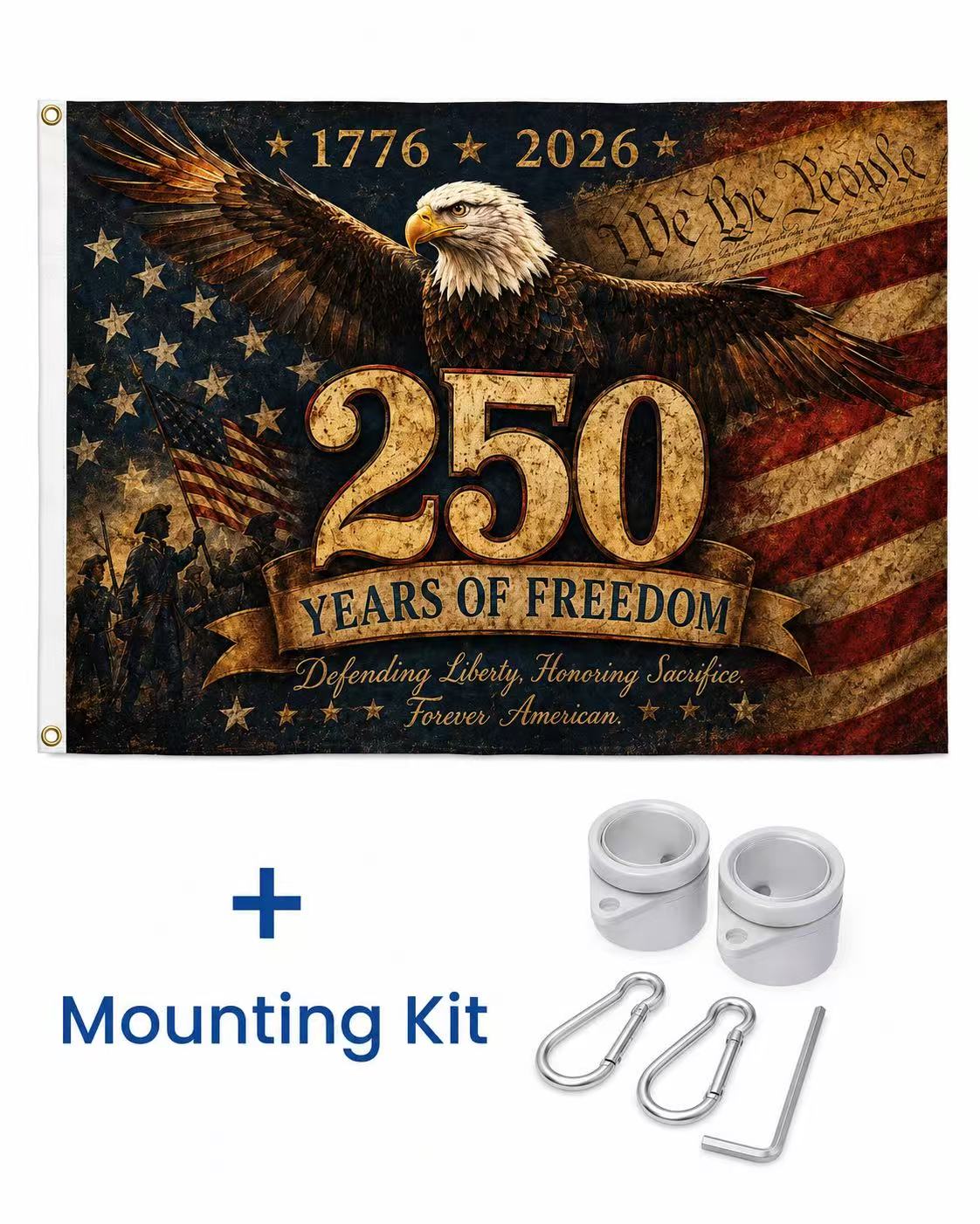 America 250 Years of Freedom Eagle Flag – 1776–2026 Patriotic Vintage USA Flag