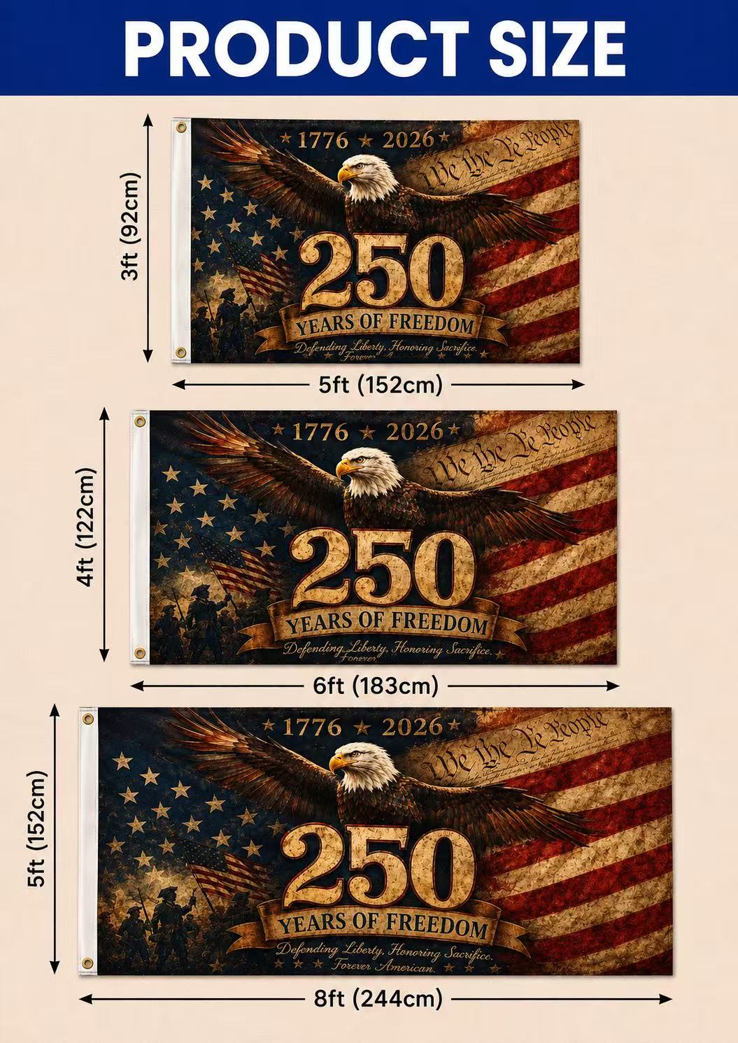 America 250 Years of Freedom Eagle Flag – 1776–2026 Patriotic Vintage USA Flag