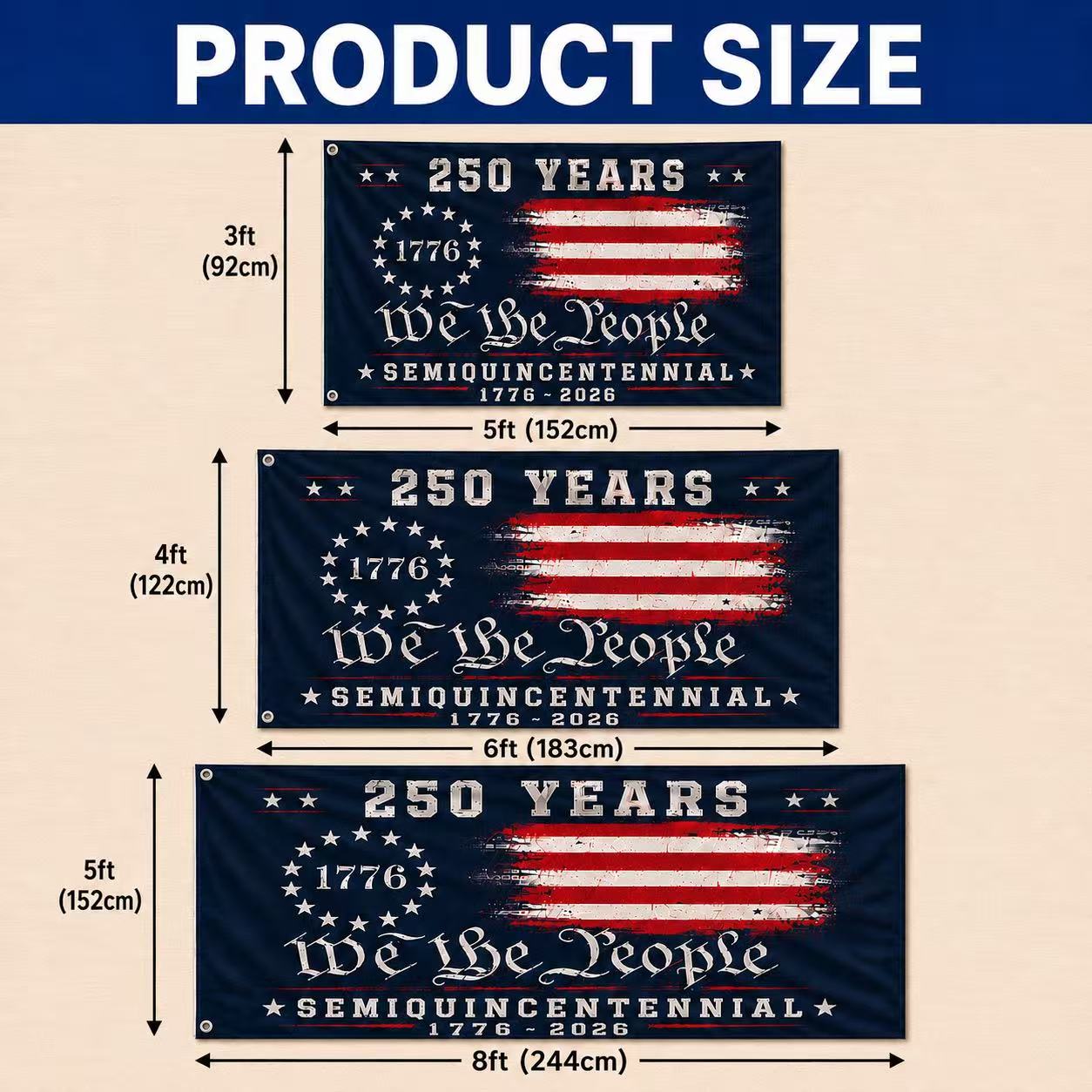 We The People 250 Canvas American Grommet Flag for 250th Anniversary