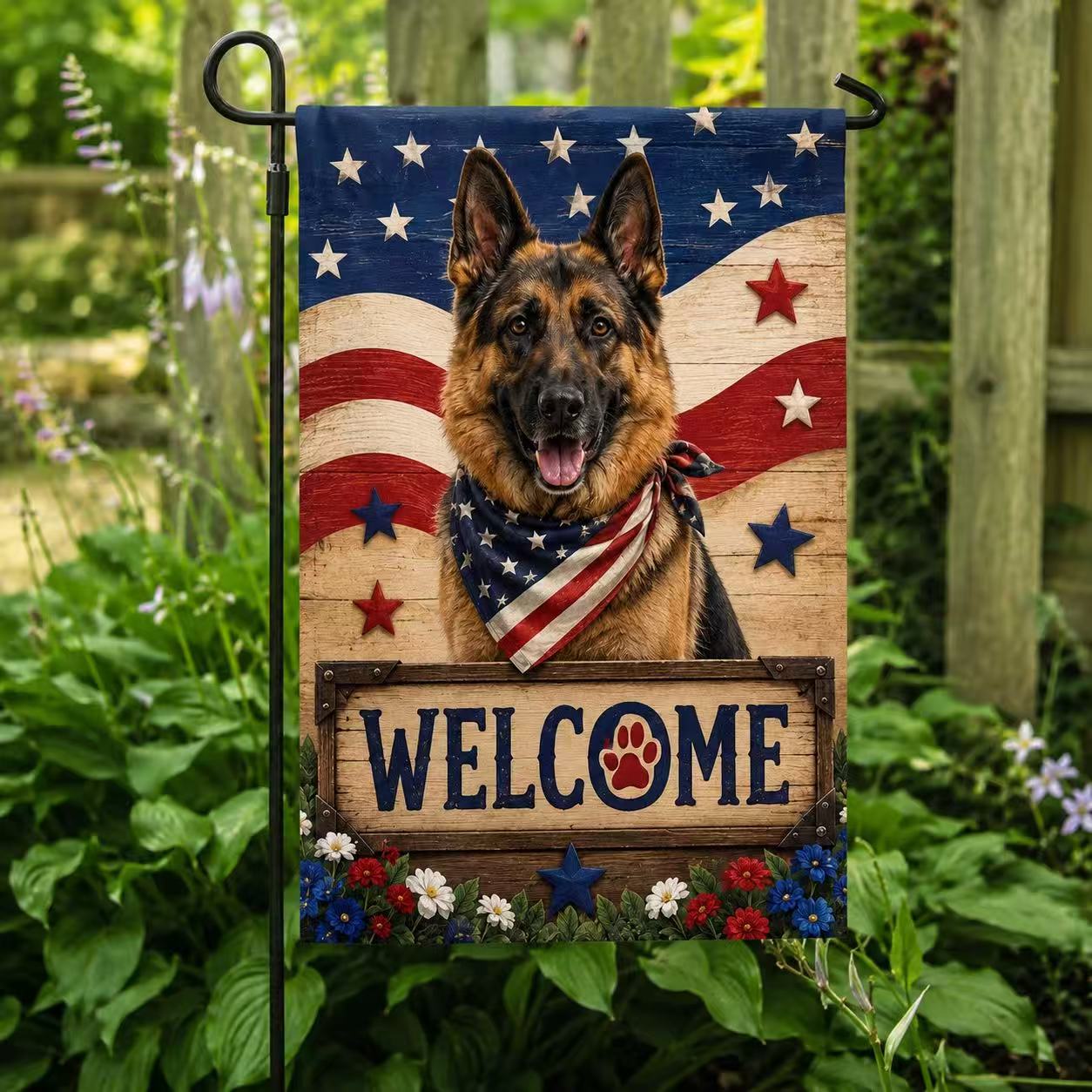 German Shepherd Patriotic Welcome Flag
