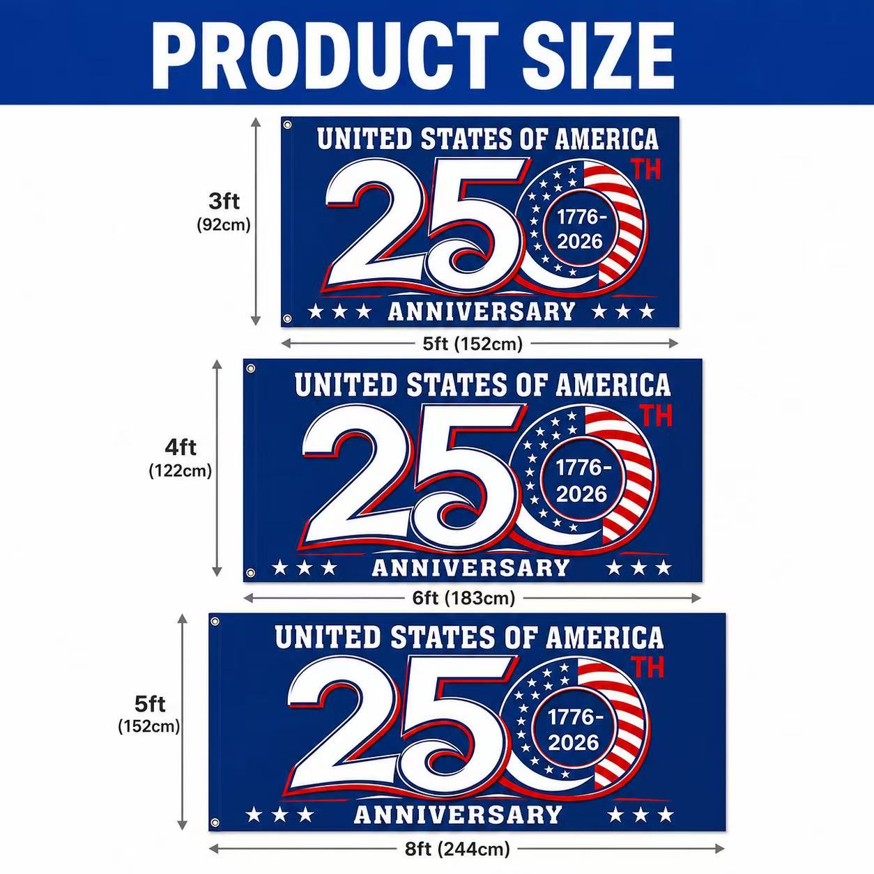 1776 2026 America 250th Anniversary Grommet Flag