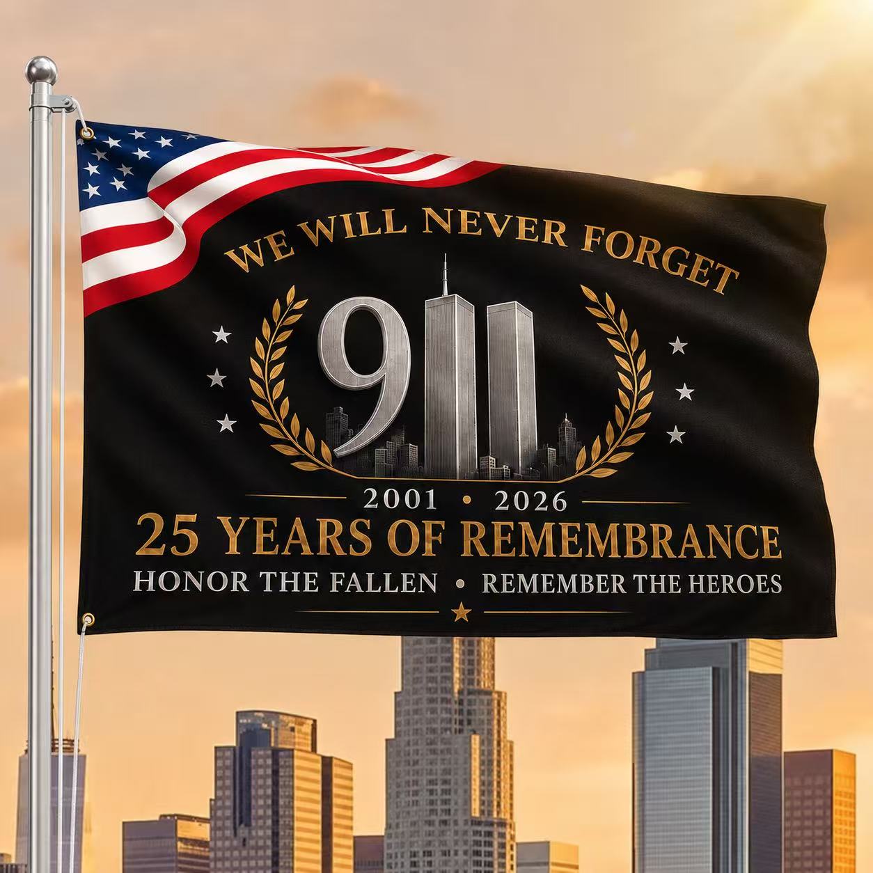 9/11 25 Years of Remembrance Memorial Flag