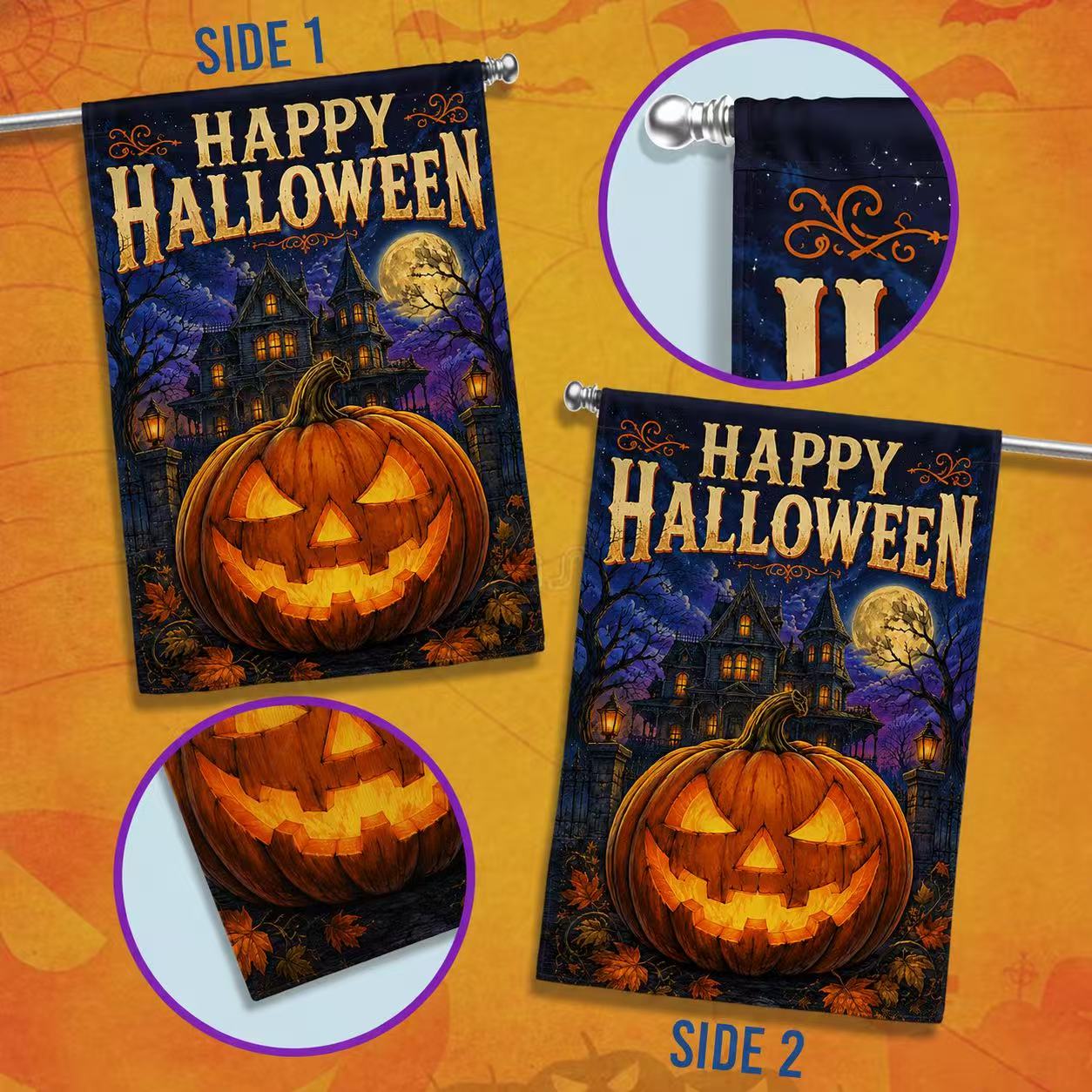 Happy Halloween Haunted House Pumpkin Garden Flag