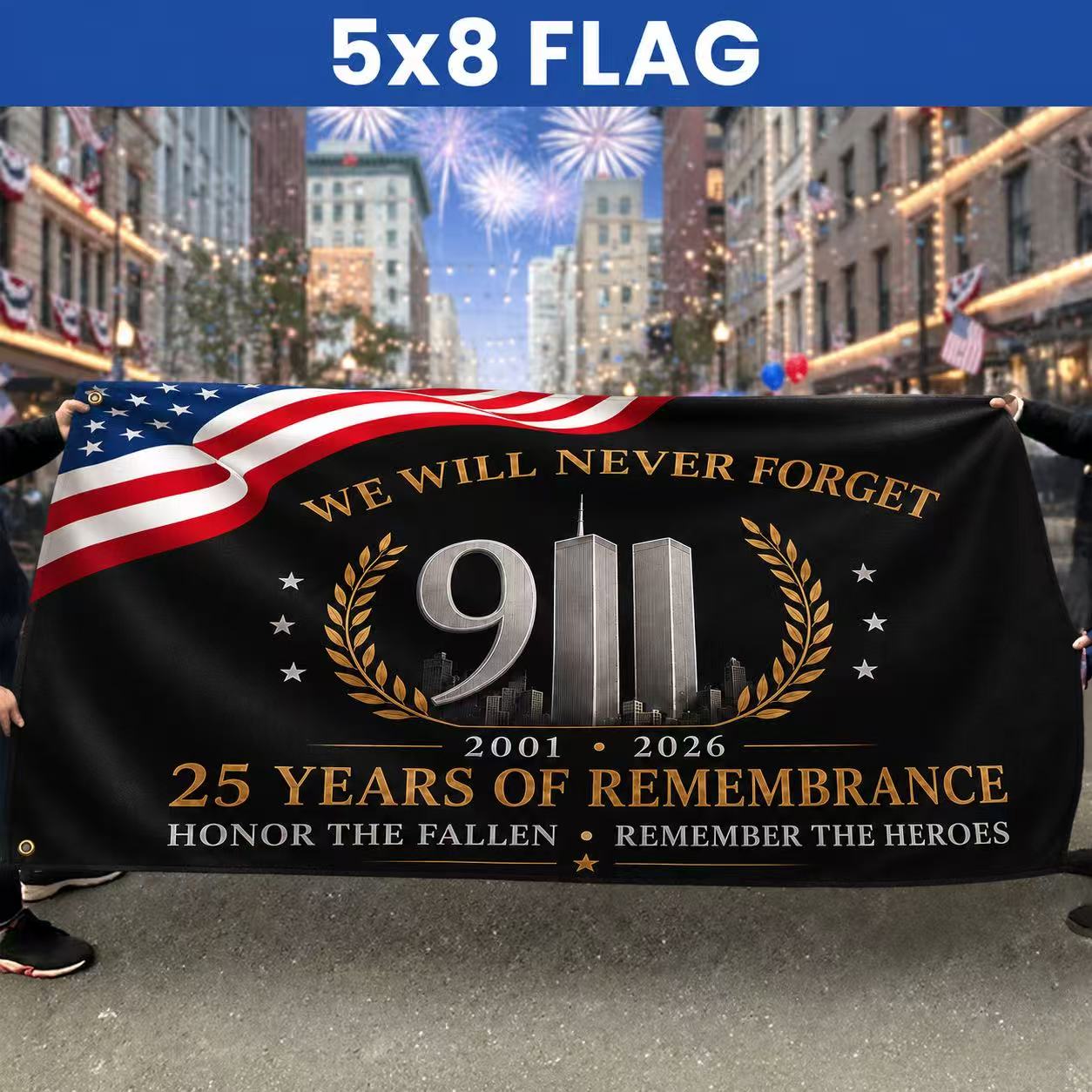 9/11 25 Years of Remembrance Memorial Flag