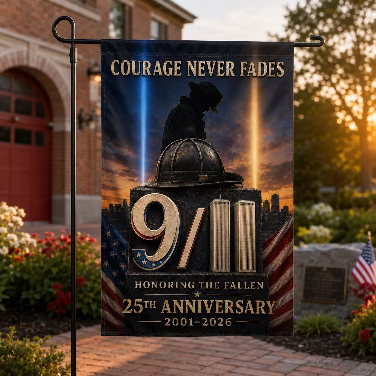 Courage Never Fades – 9/11 25th Anniversary Firefighter Memorial Flag