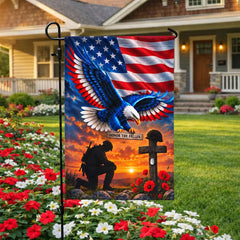 Veterans Day Flag. Veteran Kneeling Soldier Christian Cross We The People Flag
