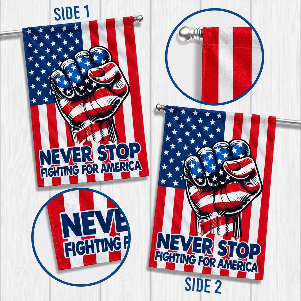 Never Stop Fighting for America Patriotic Flag