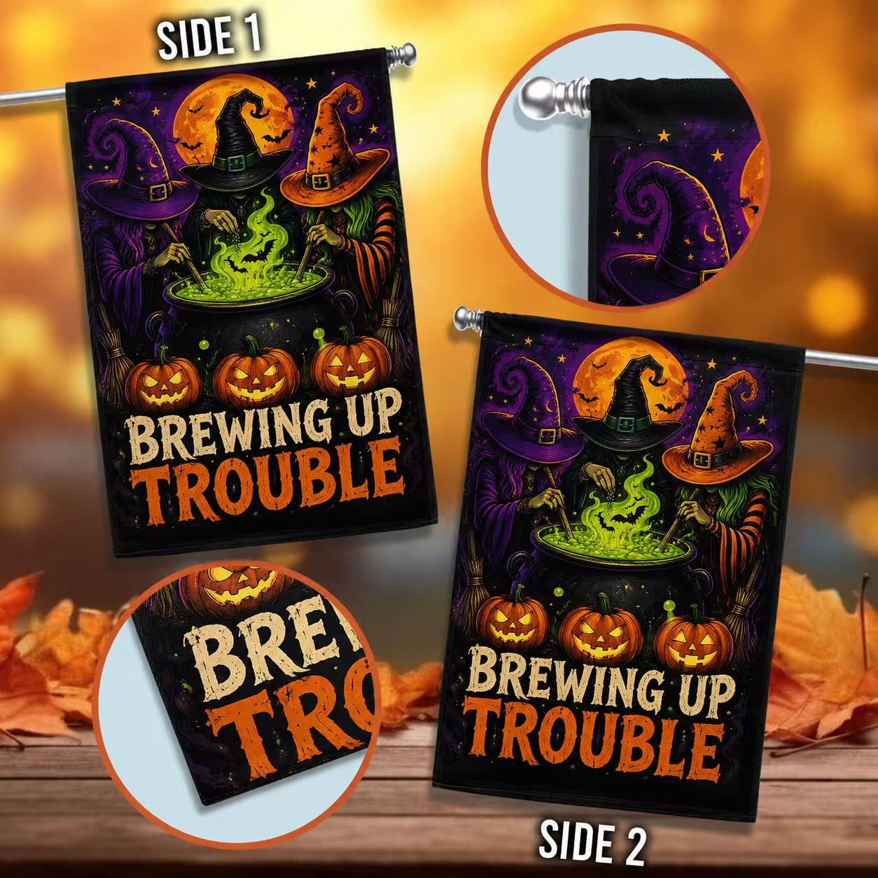 Brewing Up Trouble Witch Halloween Garden Flag