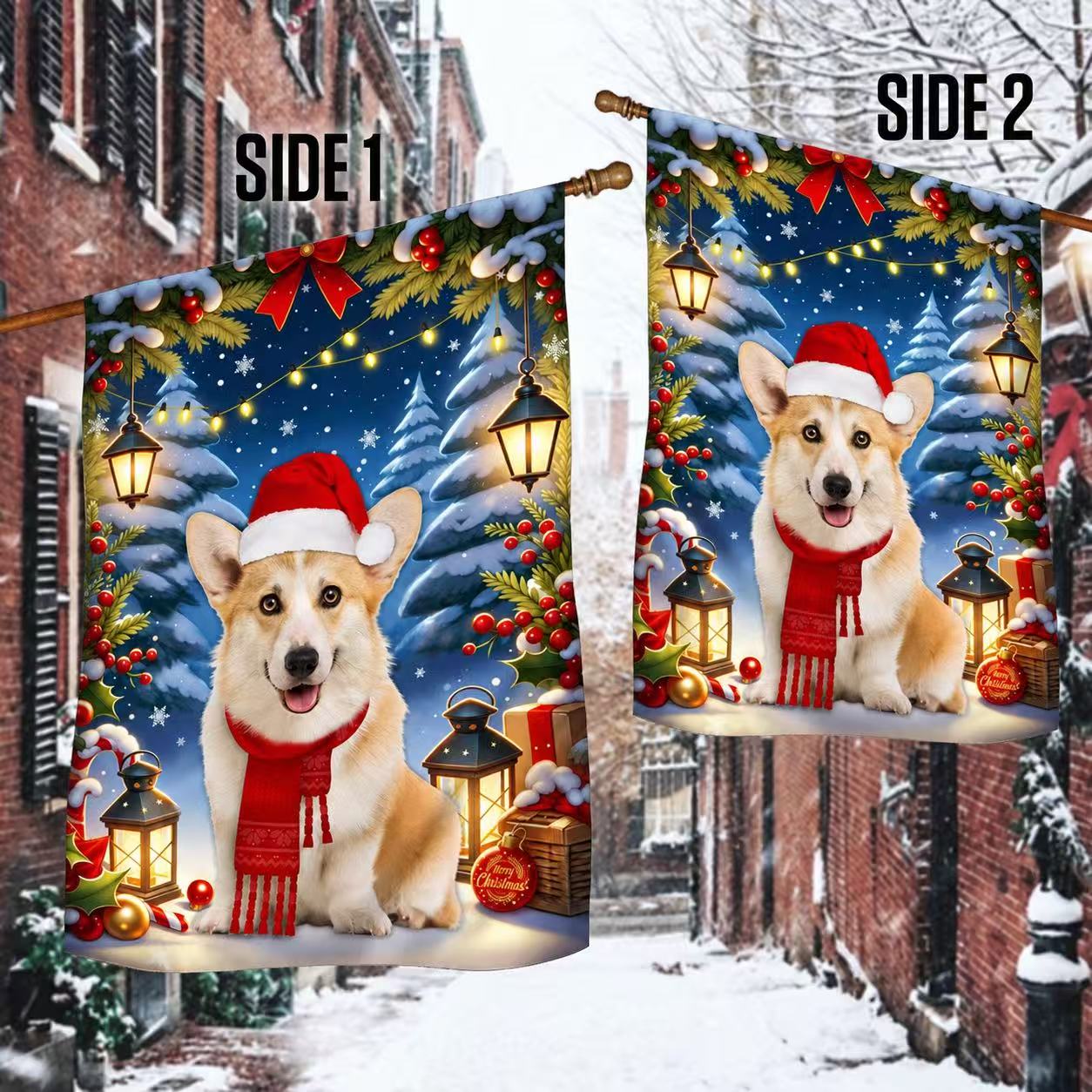 Corgi Dog Christmas Flag