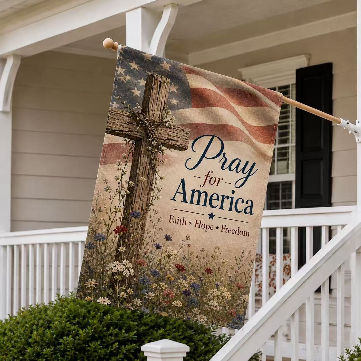 Pray for America Faith Hope Freedom Patriotic Flag