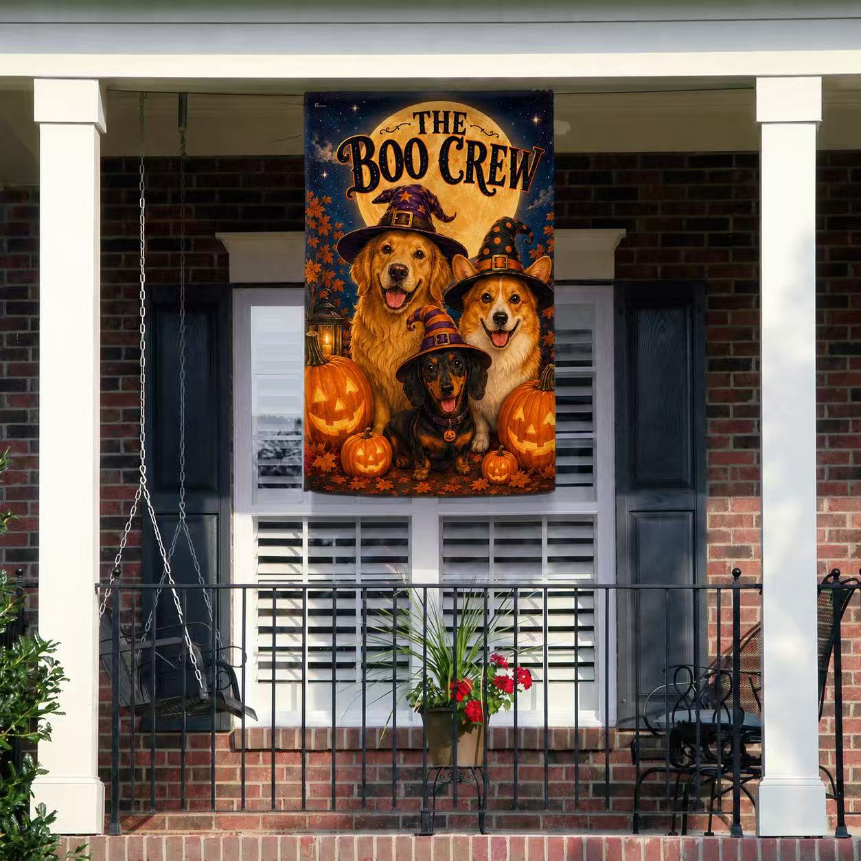Halloween Boo Crew Witch Dogs Pumpkin Garden Flag