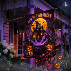 Happy Halloween Haunted Pumpkin House Ghost Cauldron Garden Flag