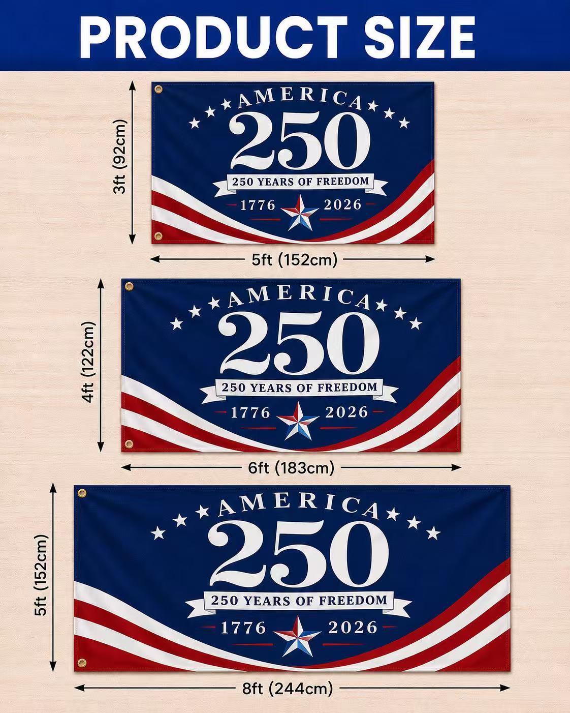 America 250 Years of Freedom Flag – 1776–2026 Patriotic Anniversary Flag