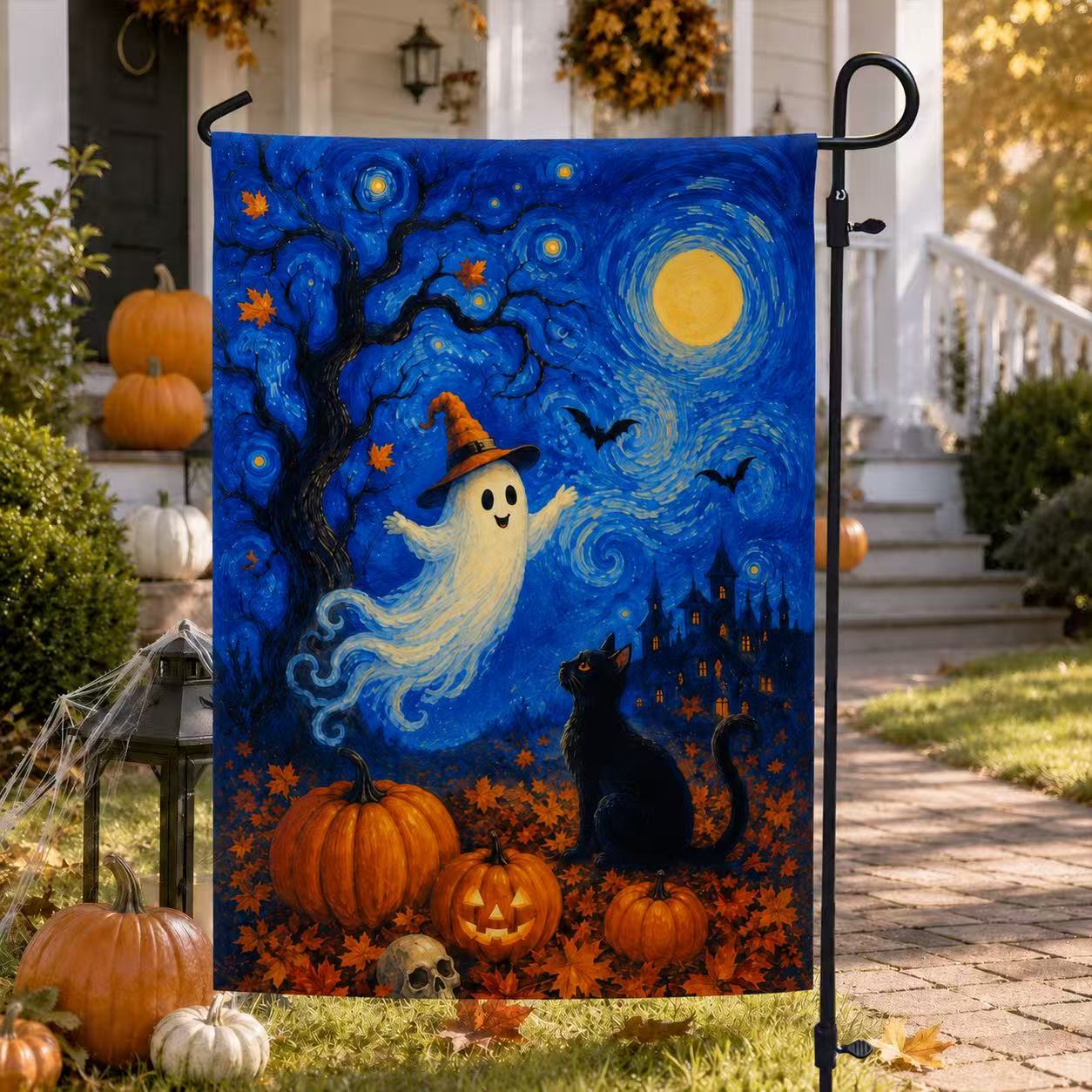 Halloween Starry Night Ghost Black Cat Pumpkin Garden Flag
