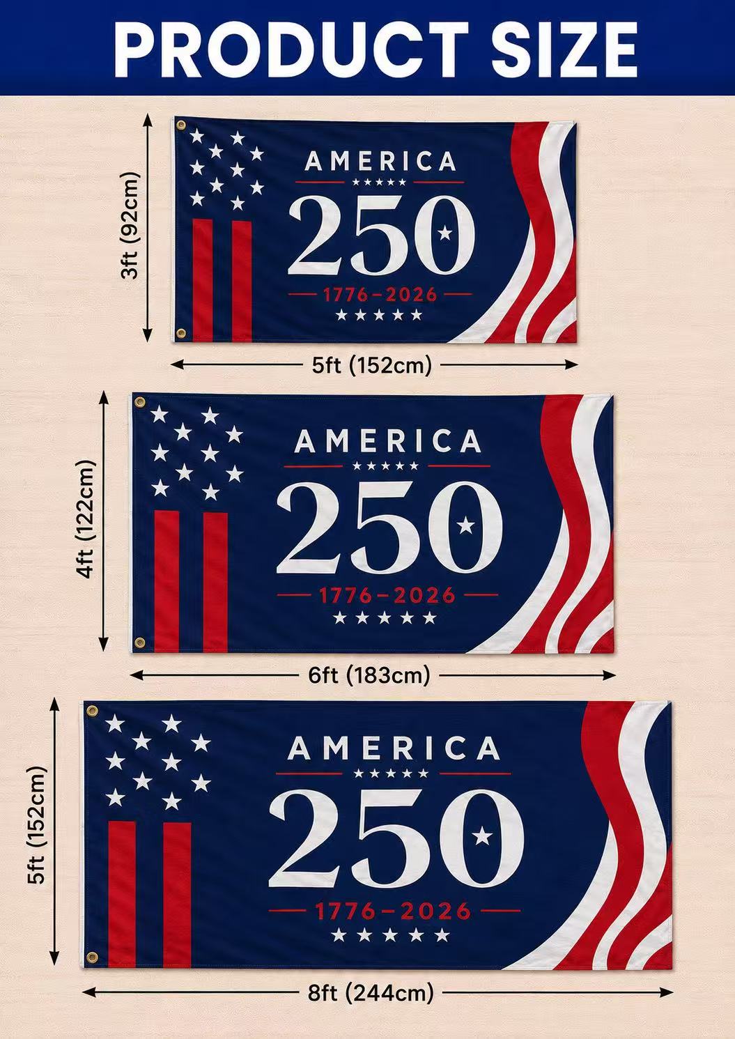 America 250th Anniversary Flag – 1776–2026 Patriotic USA Freedom Flag