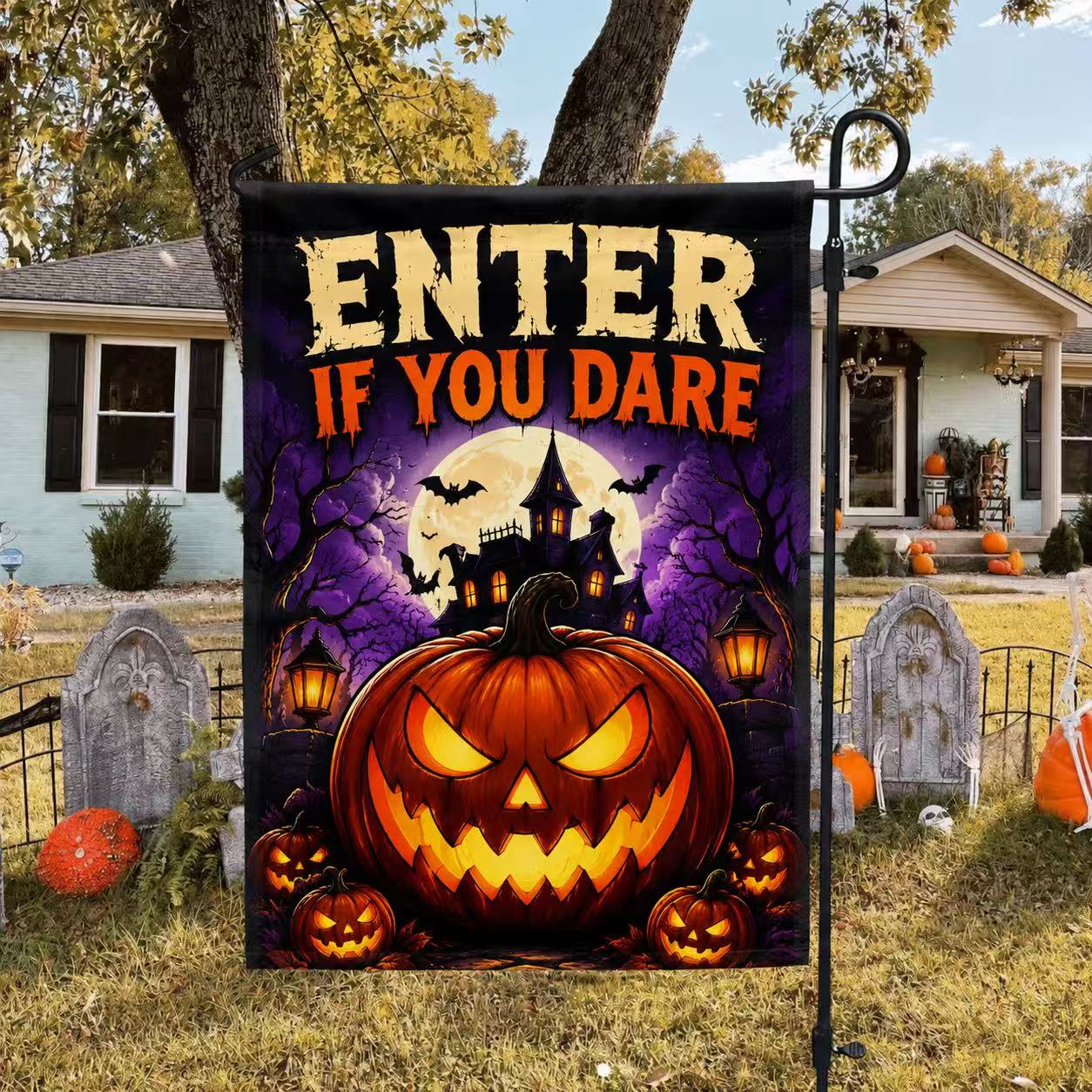 Enter If You Dare Haunted Pumpkin Halloween Garden Flag