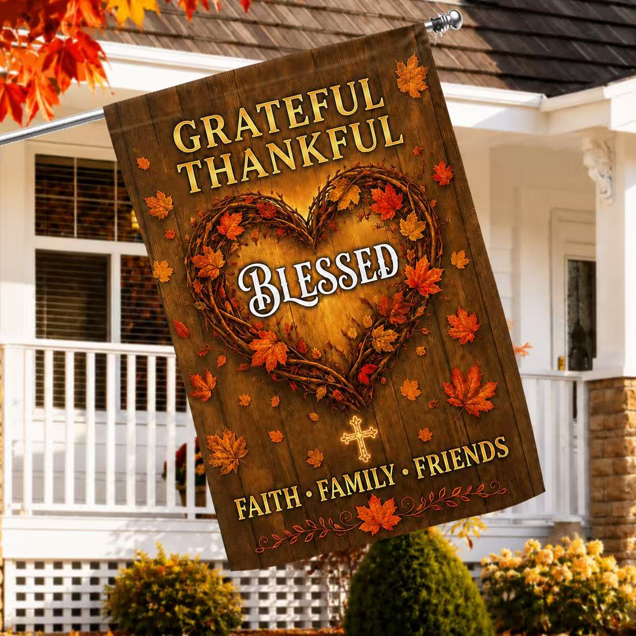 Grateful Thankful Blessed Garden Flag