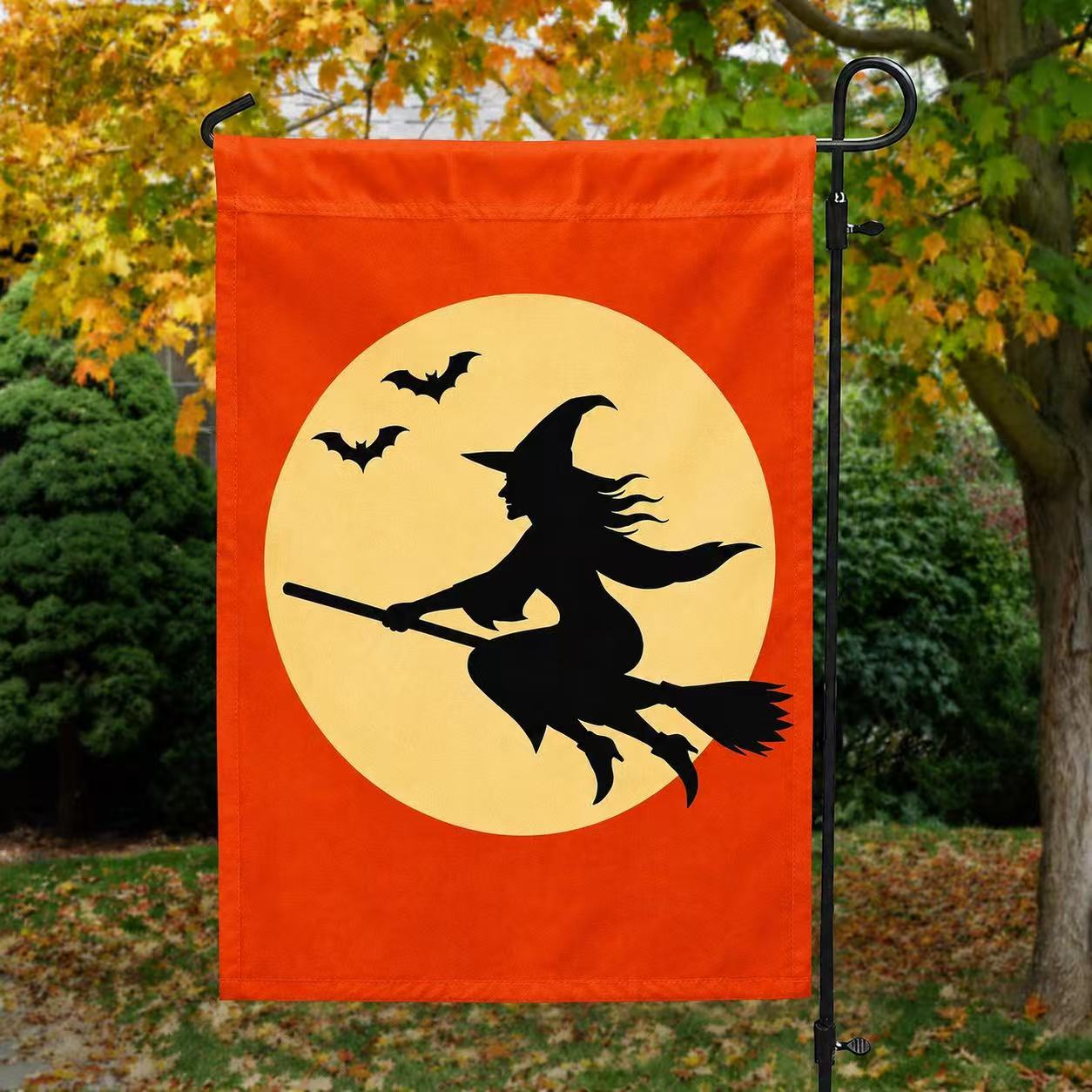 Halloween Flying Witch Full Moon House Flag