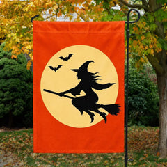 Halloween Flying Witch Full Moon House Flag