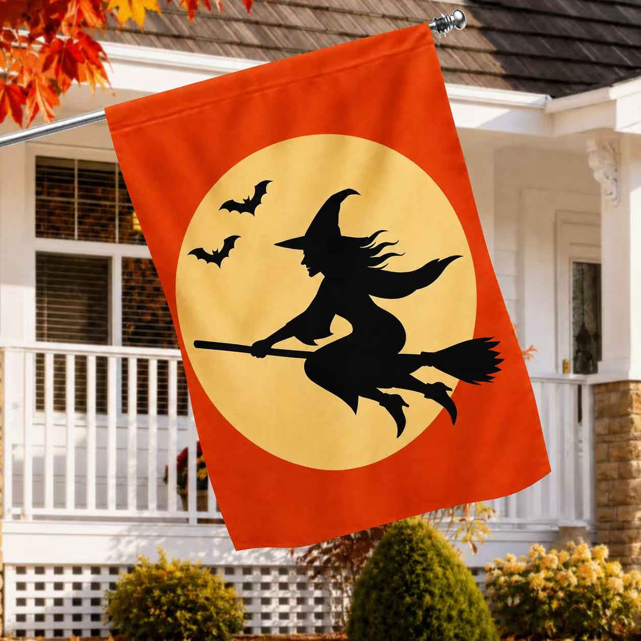 Halloween Flying Witch Full Moon House Flag