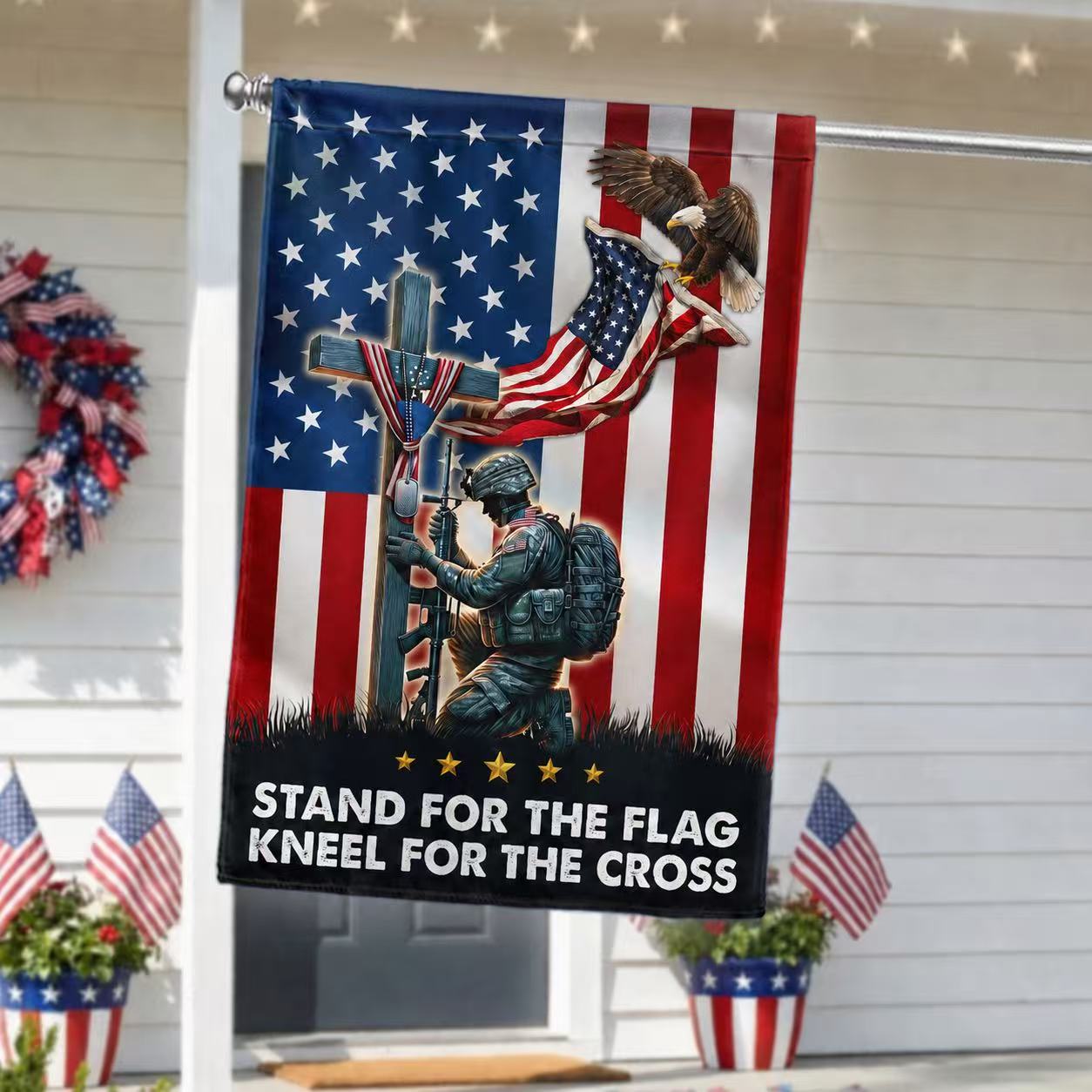 Stand For The Flag Cross Flag, Patriotic Christ Decor for Memorial Veterans Day