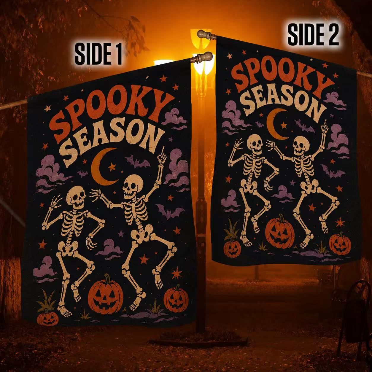 Spooky Season Dancing Skeletons Halloween Garden Flag