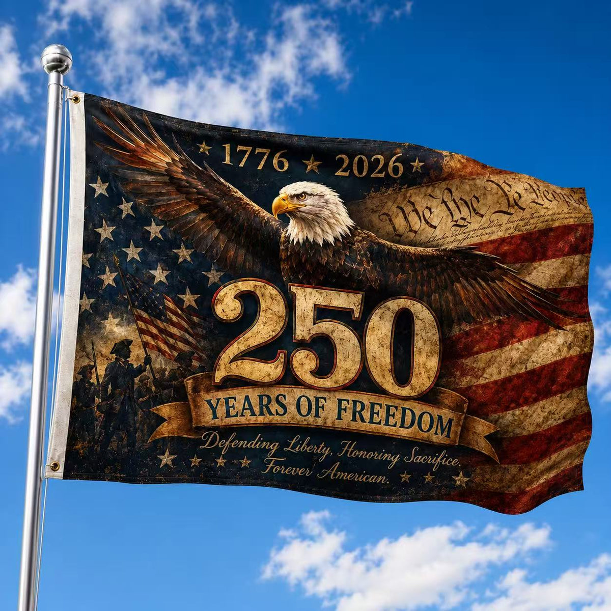 America 250 Years of Freedom Eagle Flag – 1776–2026 Patriotic Vintage USA Flag