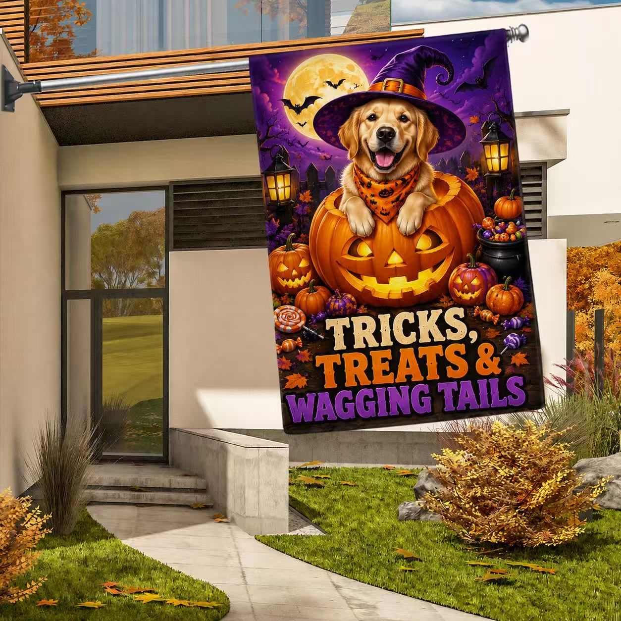 Golden Retriever Pumpkin Halloween Garden Flag