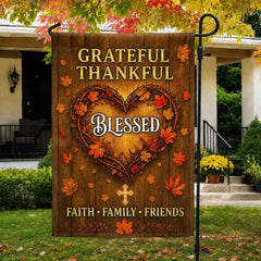 Grateful Thankful Blessed Garden Flag