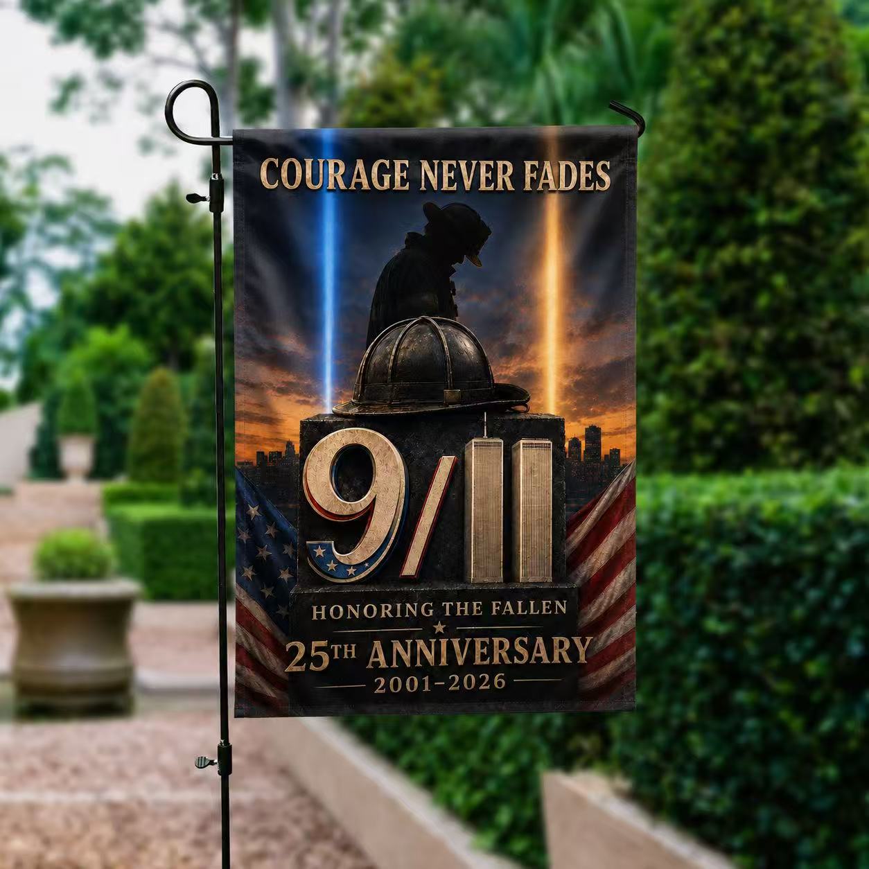 Courage Never Fades – 9/11 25th Anniversary Firefighter Memorial Flag