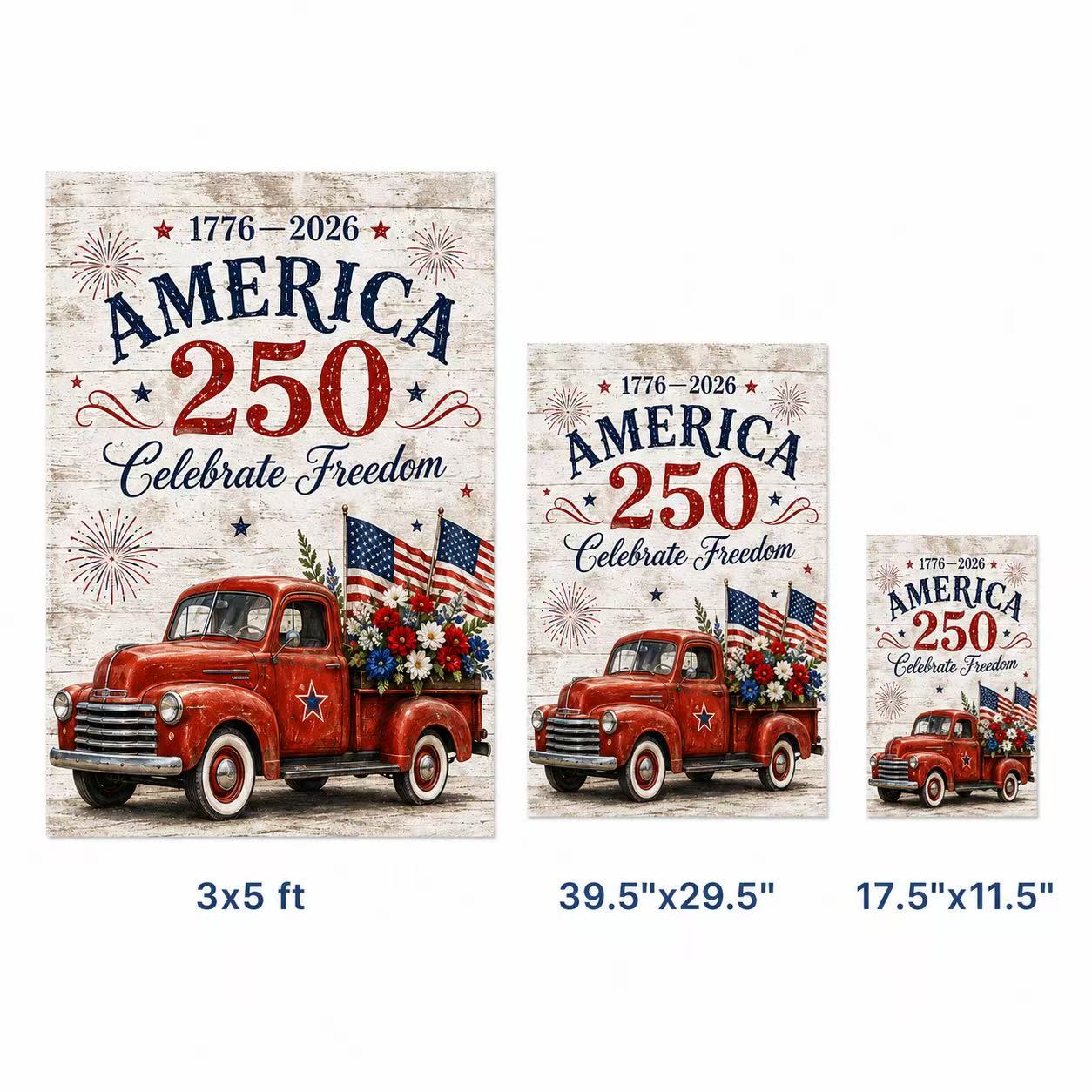 America 250 Celebrate Freedom Red Truck Patriotic Flag