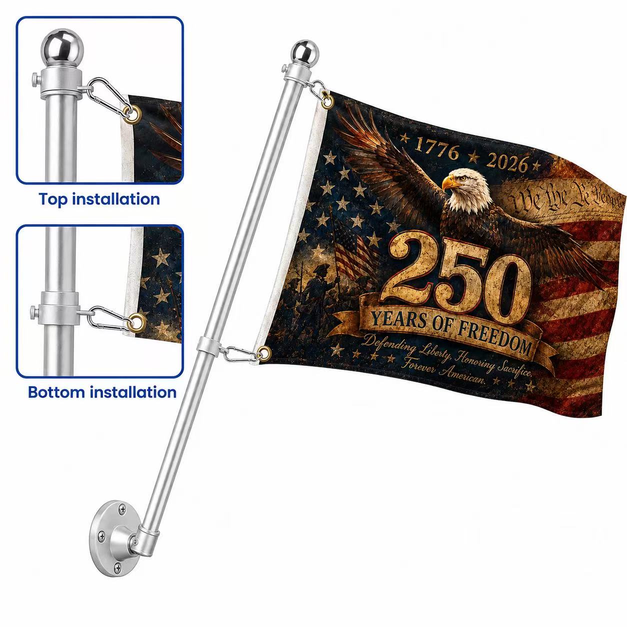 America 250 Years of Freedom Eagle Flag – 1776–2026 Patriotic Vintage USA Flag