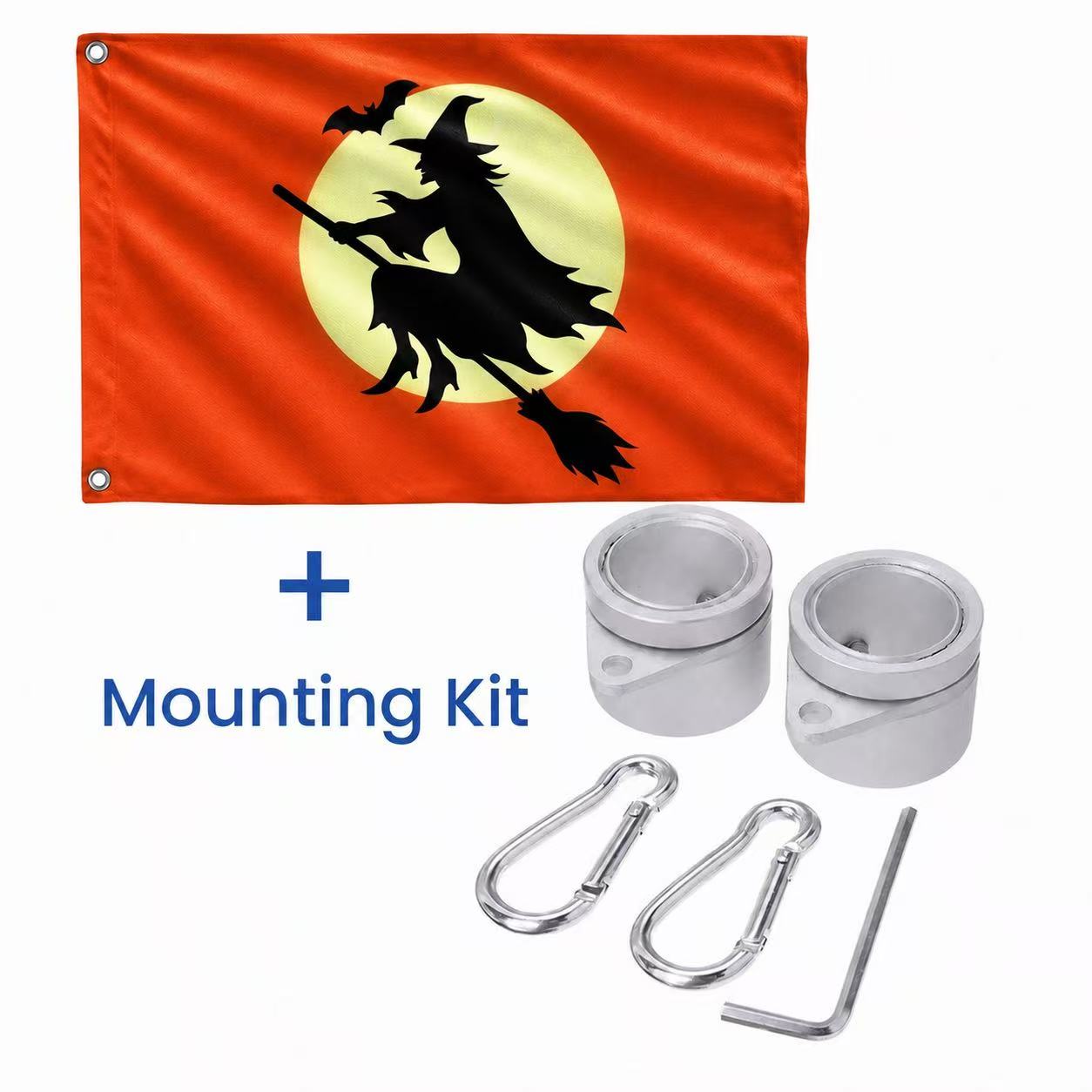 Halloween Witch Flag, Spooky Full Moon Flying Witch Grommet Flag