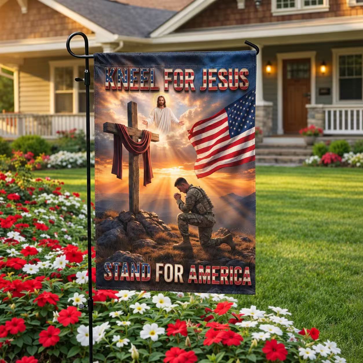 Veterans Day Flag, Kneel for Jesus Stand for America Veteran Fla