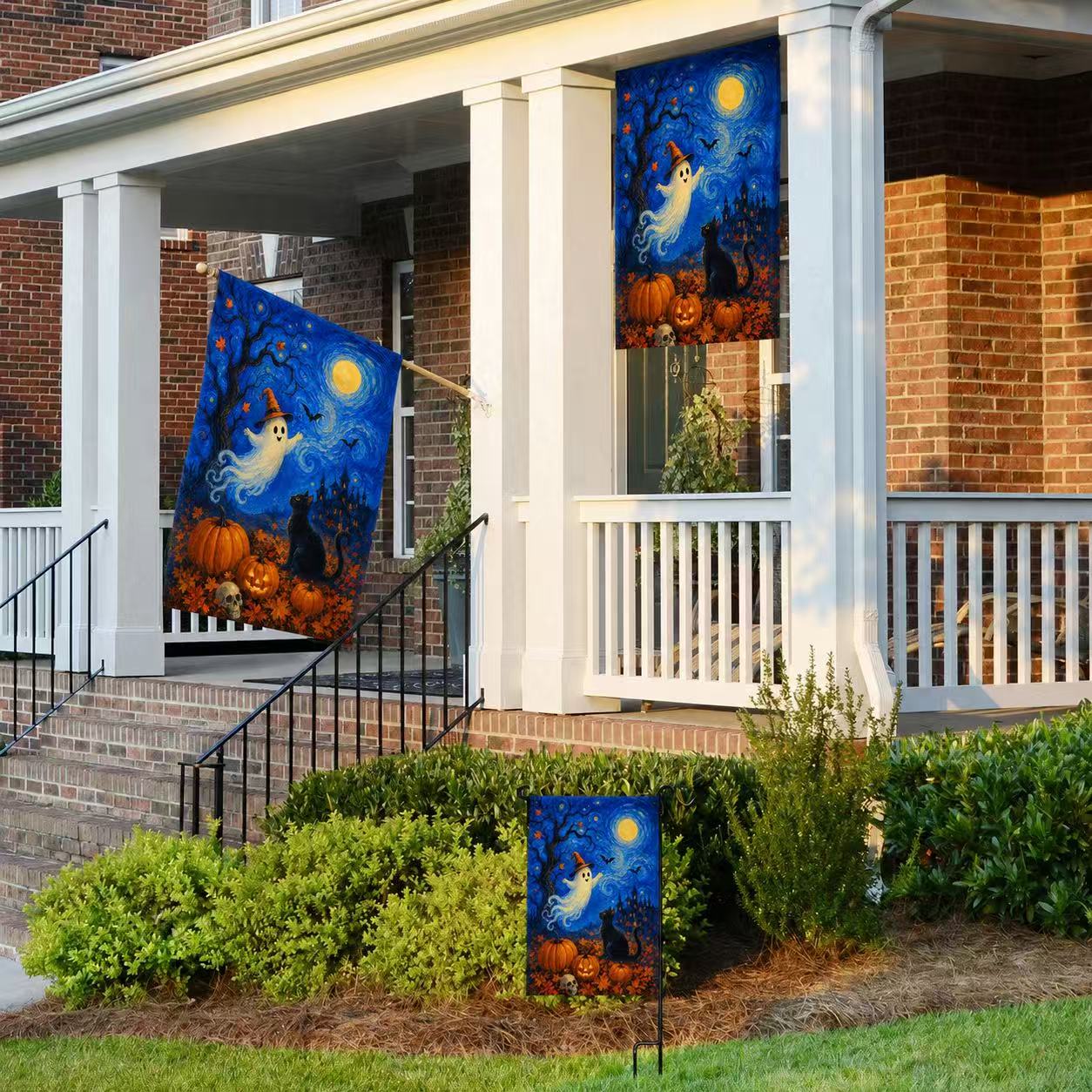 Halloween Starry Night Ghost Black Cat Pumpkin Garden Flag