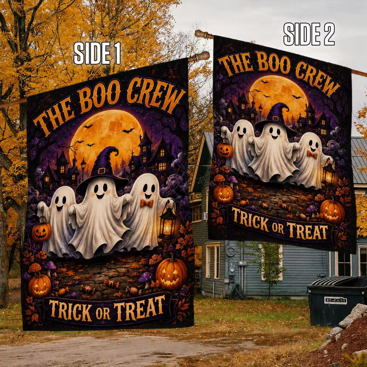 The Boo Crew Cute Ghosts Trick or Treat Halloween Garden Flag