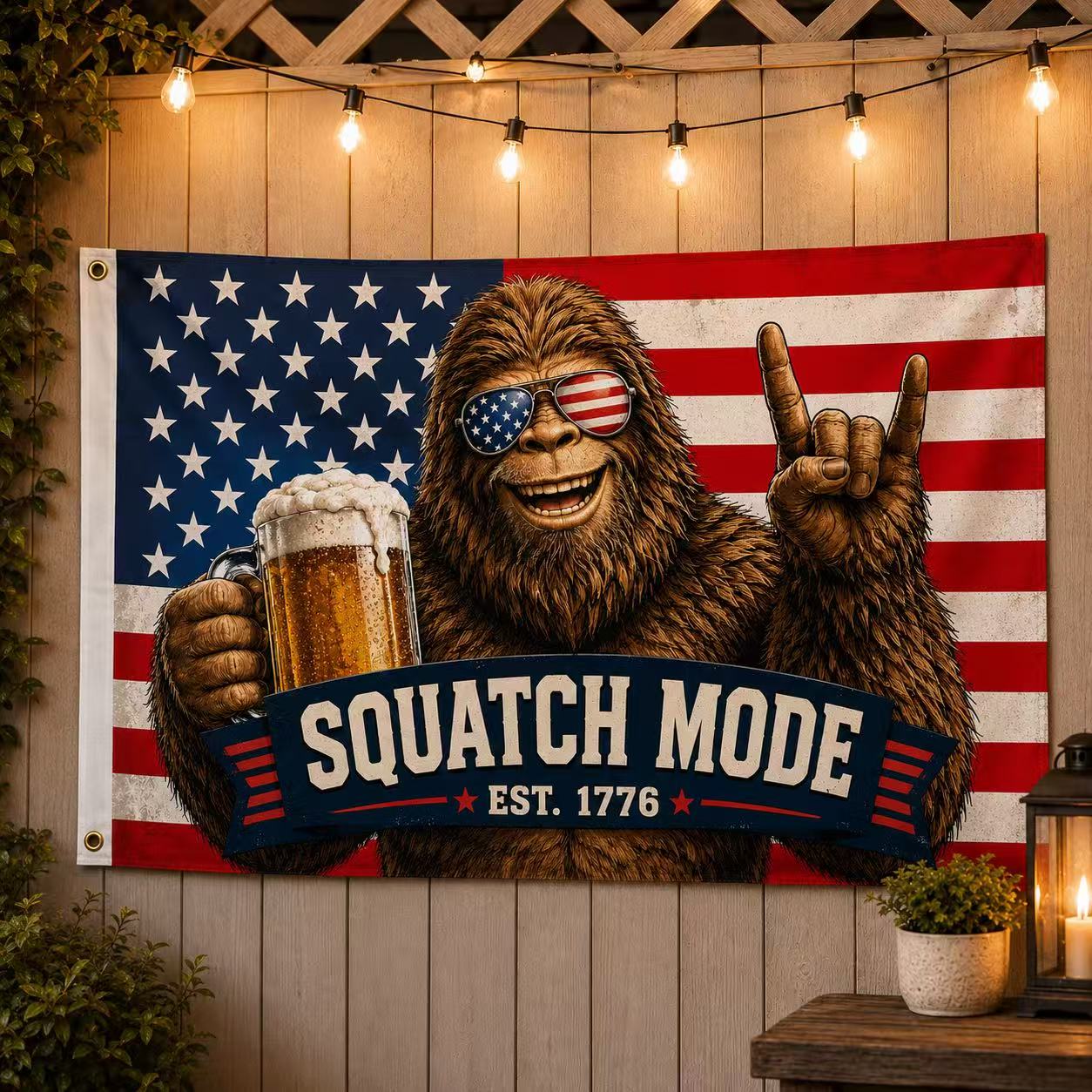 Patriotic Bigfoot “Squatch Mode” American Flag – Est. 1776