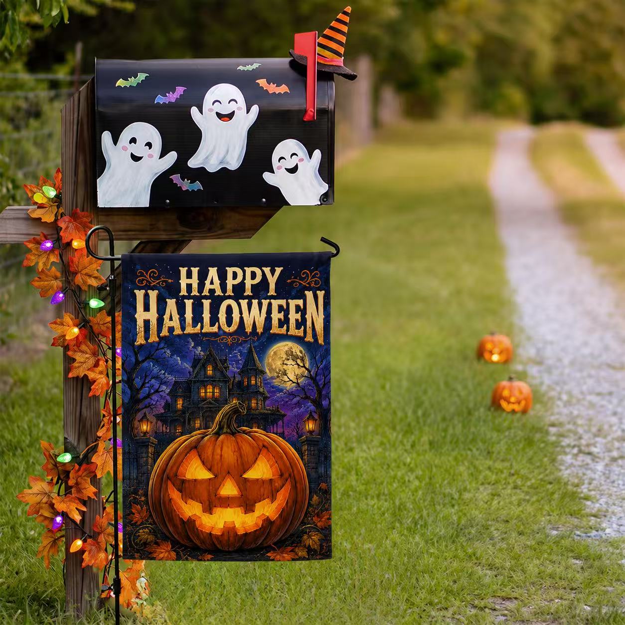 Happy Halloween Haunted House Pumpkin Garden Flag