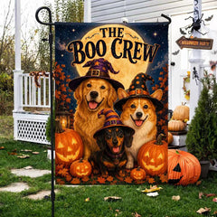 Halloween Boo Crew Witch Dogs Pumpkin Garden Flag
