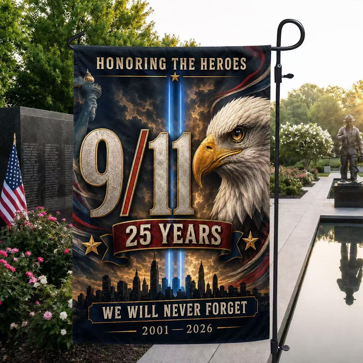 Honoring the Heroes – 9/11 25th Anniversary Eagle Memorial Flag