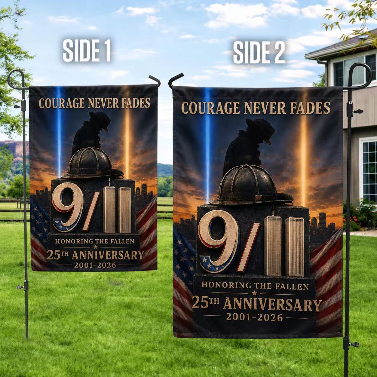 Courage Never Fades – 9/11 25th Anniversary Firefighter Memorial Flag