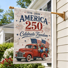 America 250 Celebrate Freedom Red Truck Patriotic Flag