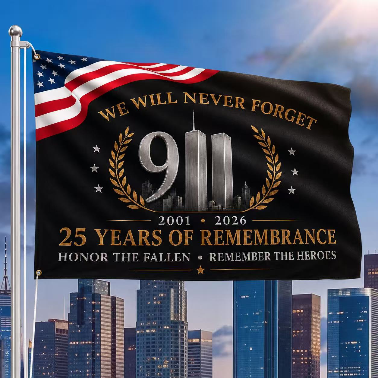 9/11 25 Years of Remembrance Memorial Flag