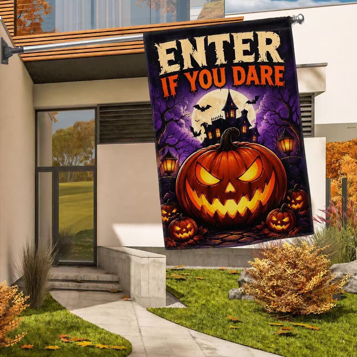 Enter If You Dare Haunted Pumpkin Halloween Garden Flag