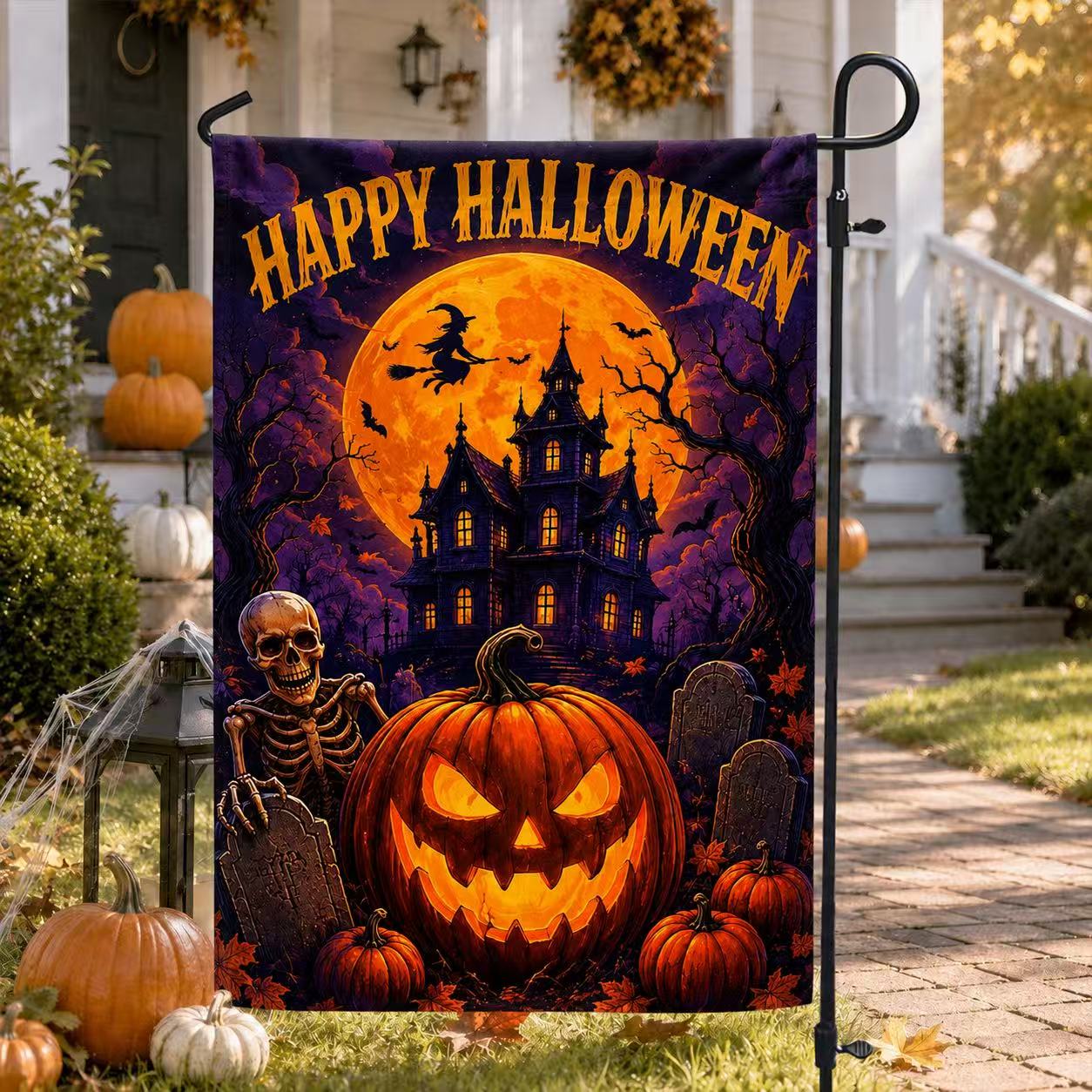 Halloween Haunted House Pumpkin Garden Flag