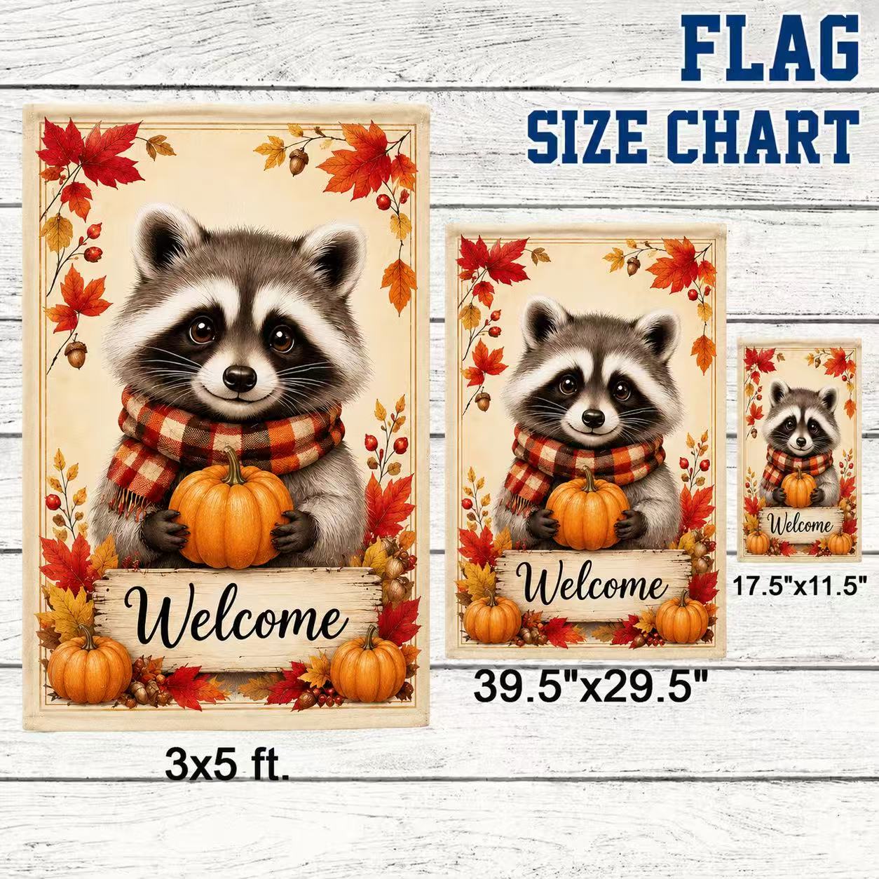 Welcome Fall Cute Raccoon Pumpkin Autumn Garden Flag