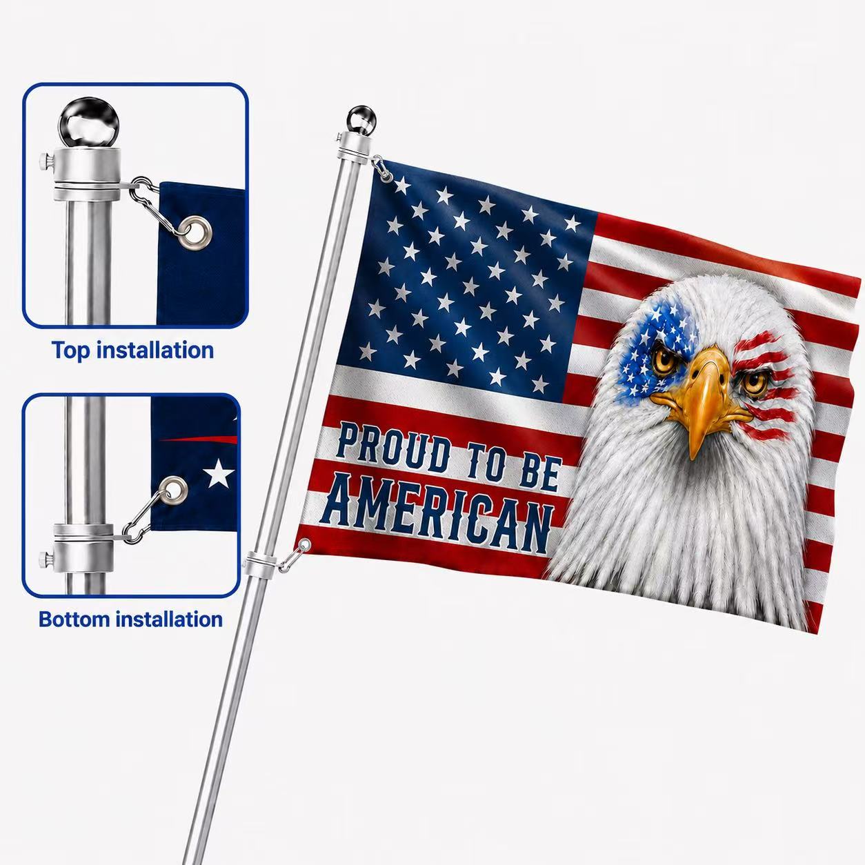 Patriotic Flag, Bald Eagle Proud to Be American Grommet Flag