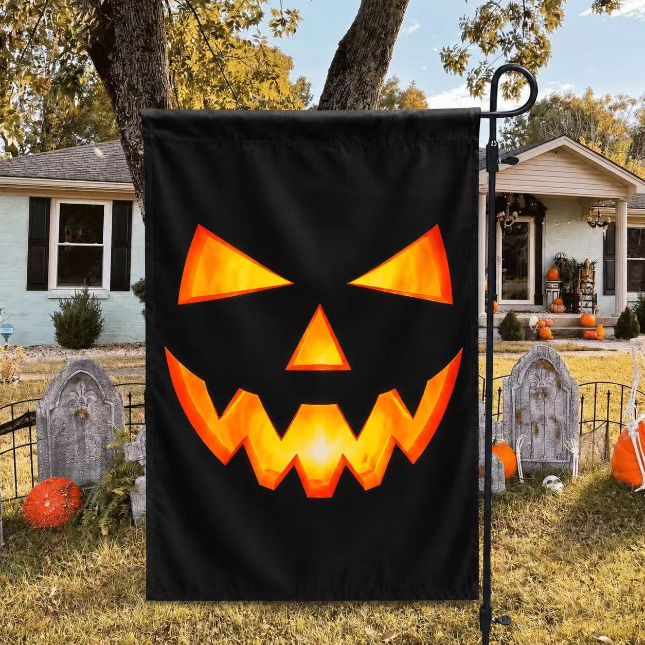 Spooky Jack O’ Lantern Face Halloween Garden Flag
