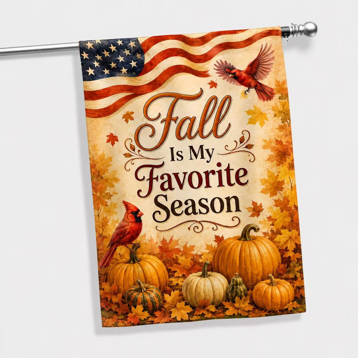 Fall Flag, Fall Is My Favorite Season Cardinals American US Flag
