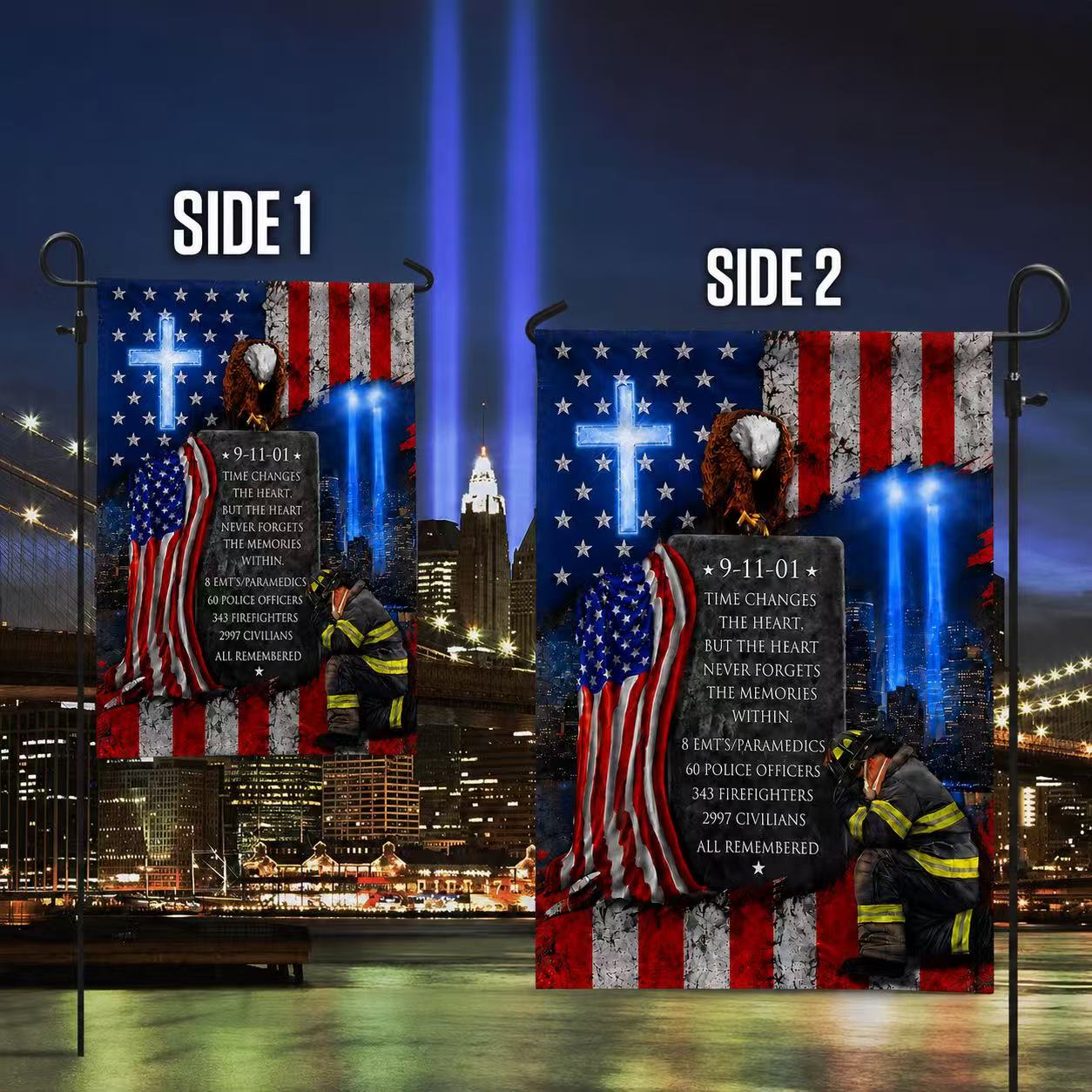 911 Patriot Day Never Forget Flag Time Changes The Heart But The Heart Never Forgets Flag